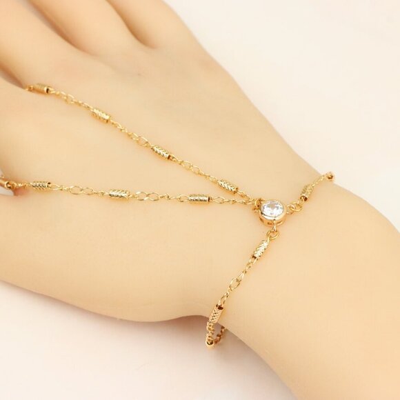 Elegant Rose Gold Plated Chain Bracelet with Sparkling Center Stone, XPBL0607 - Picture 9 of 12